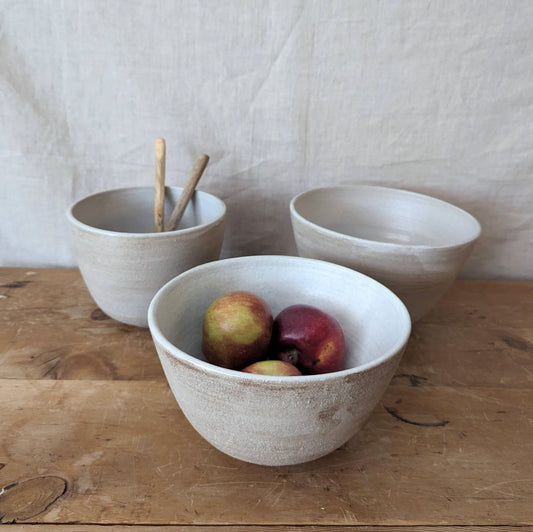 Handmade Mixing Bowls - White Wash over Brown Clay