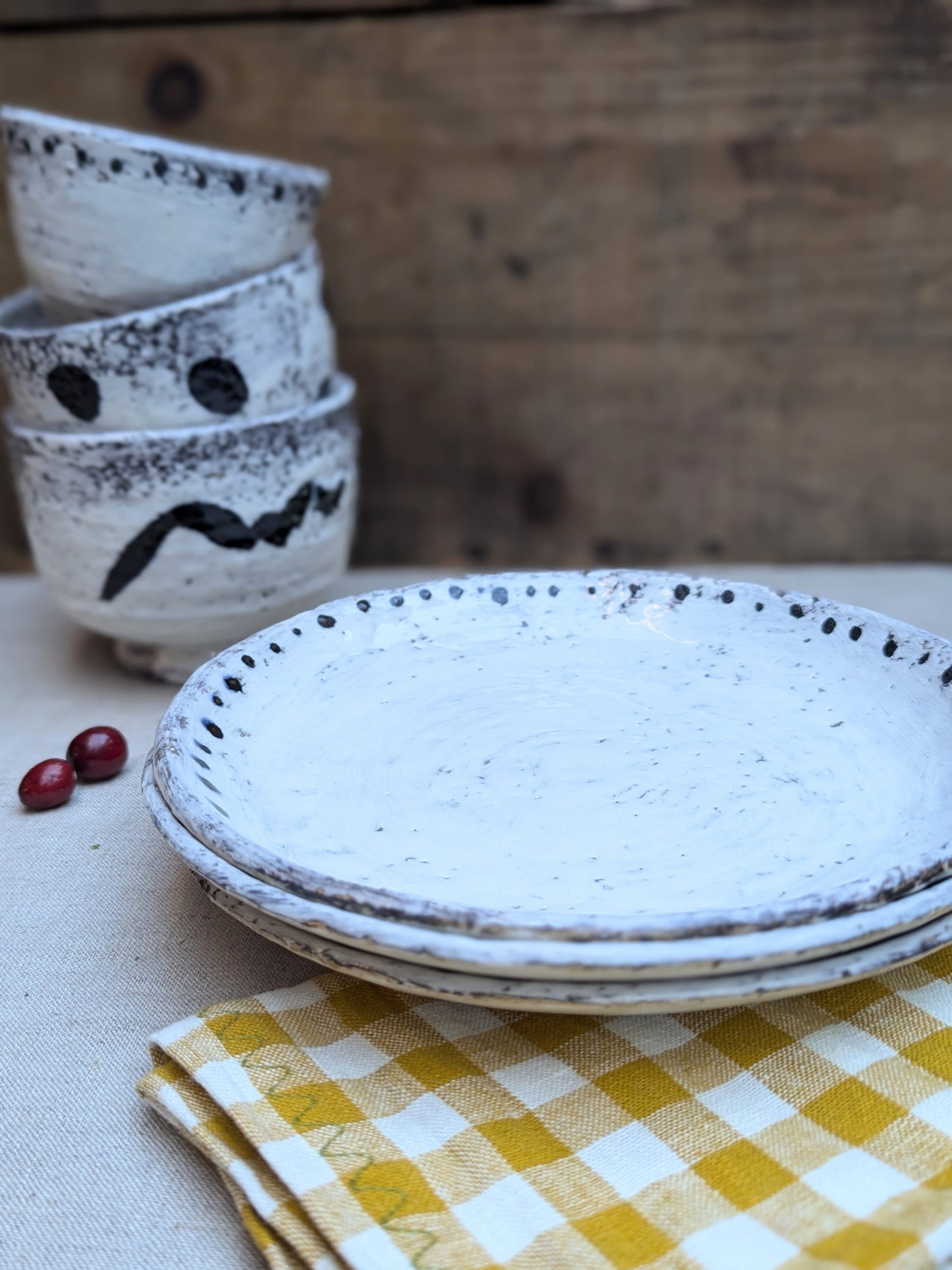 Handmade Ceramic Plate with Metallic Black Dots - 7.5"