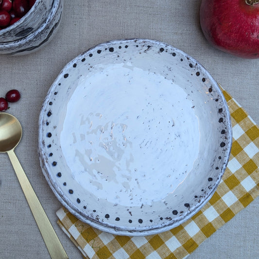 Handmade Ceramic Plate with Metallic Black Dots - 7.5"