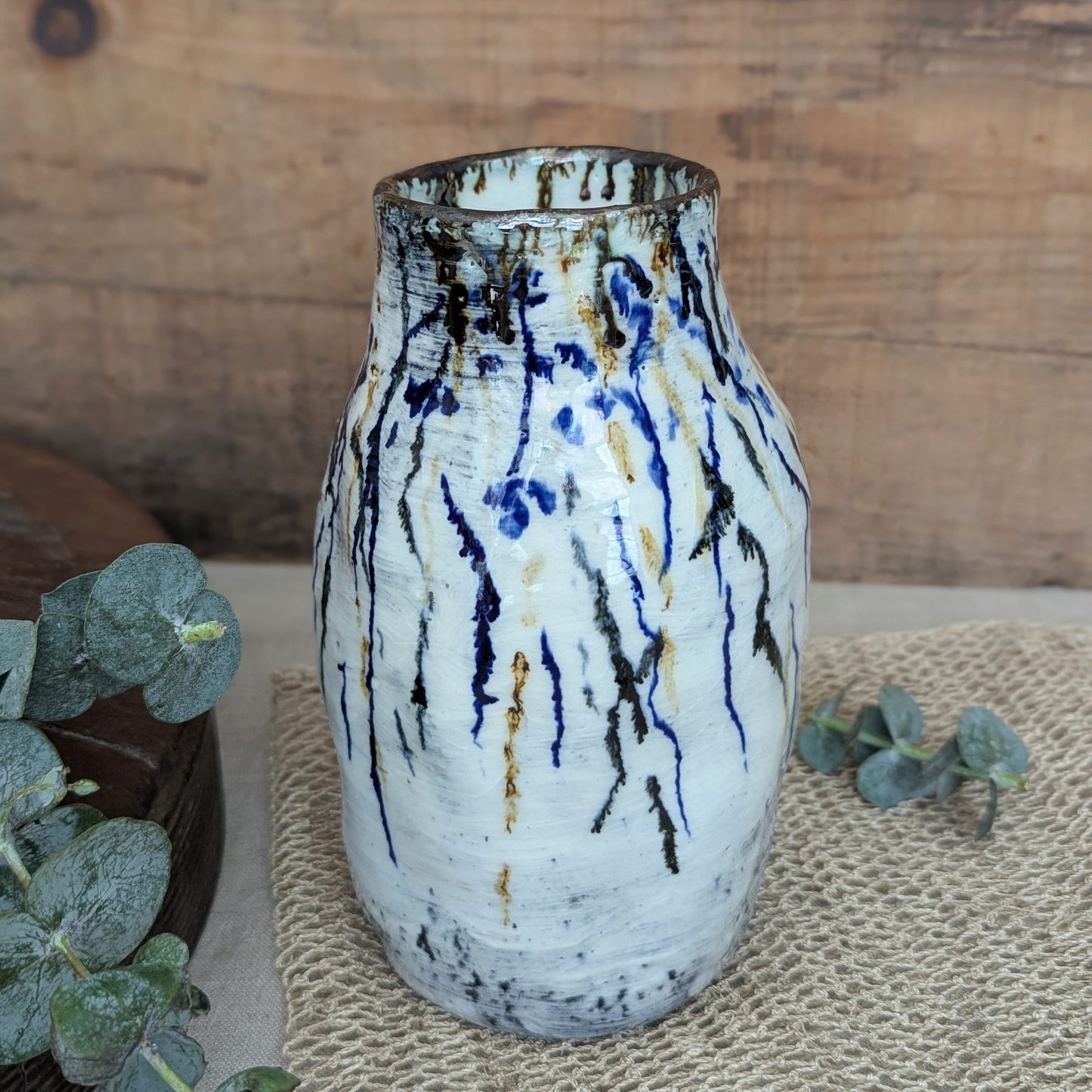 Short Handmade Ceramic Vase - Vines