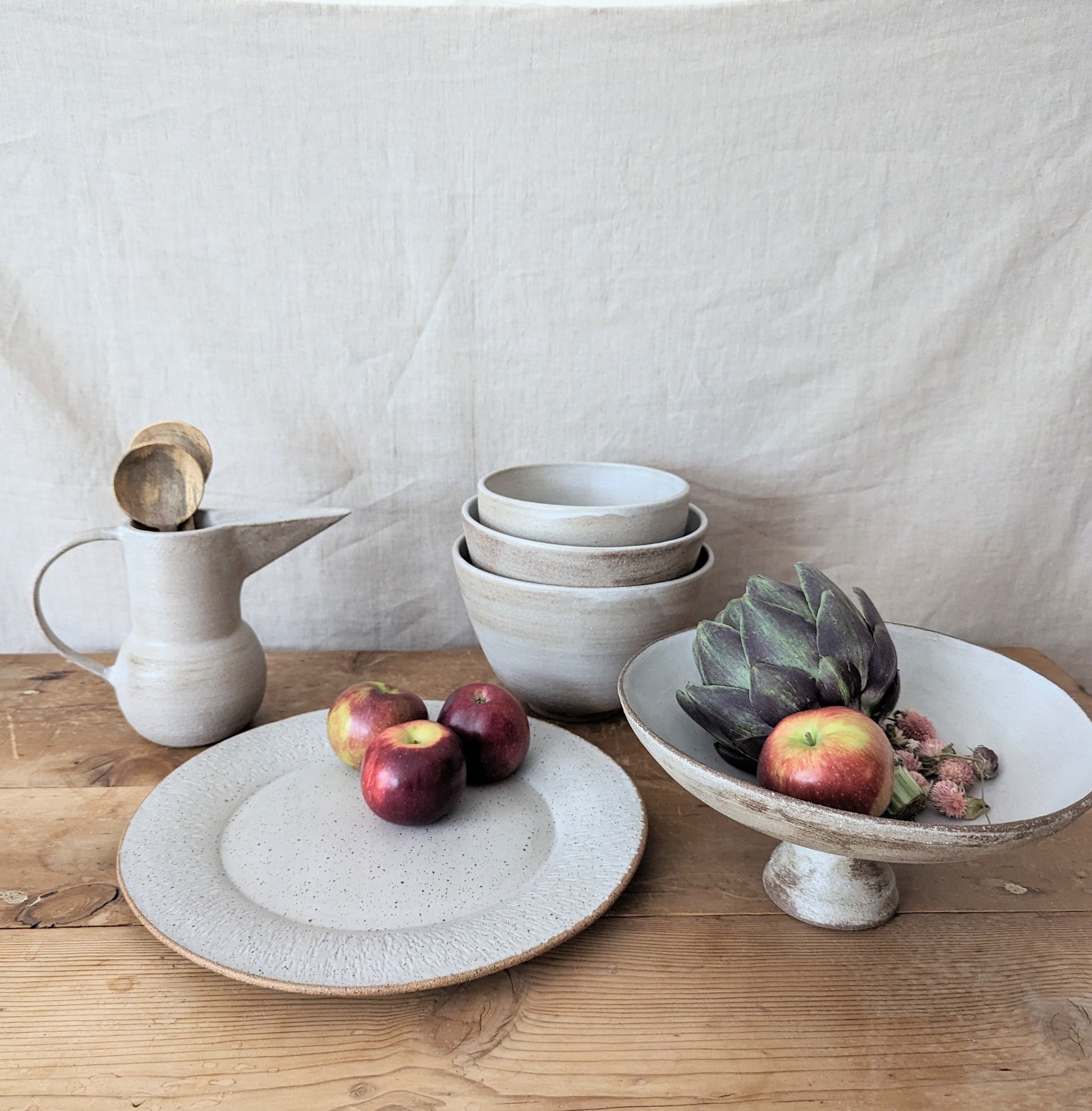 Handmade Mixing Bowls - White Wash over Brown Clay