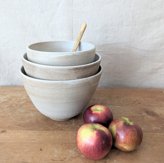 Handmade Mixing Bowls - White Wash over Brown Clay