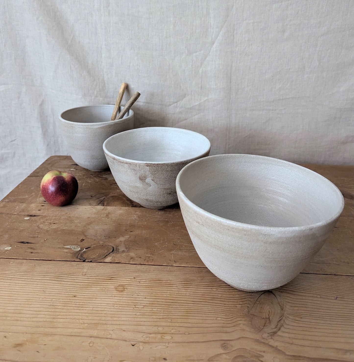 Handmade Mixing Bowls - White Wash over Brown Clay