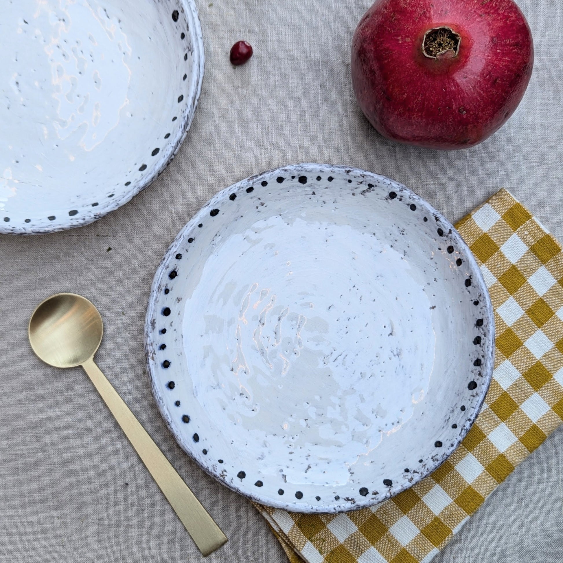 Handmade Ceramic Plate with Metallic Black Dots - 7.5"