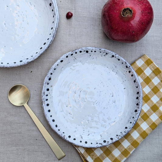 Handmade Ceramic Plate with Metallic Black Dots - 7.5"