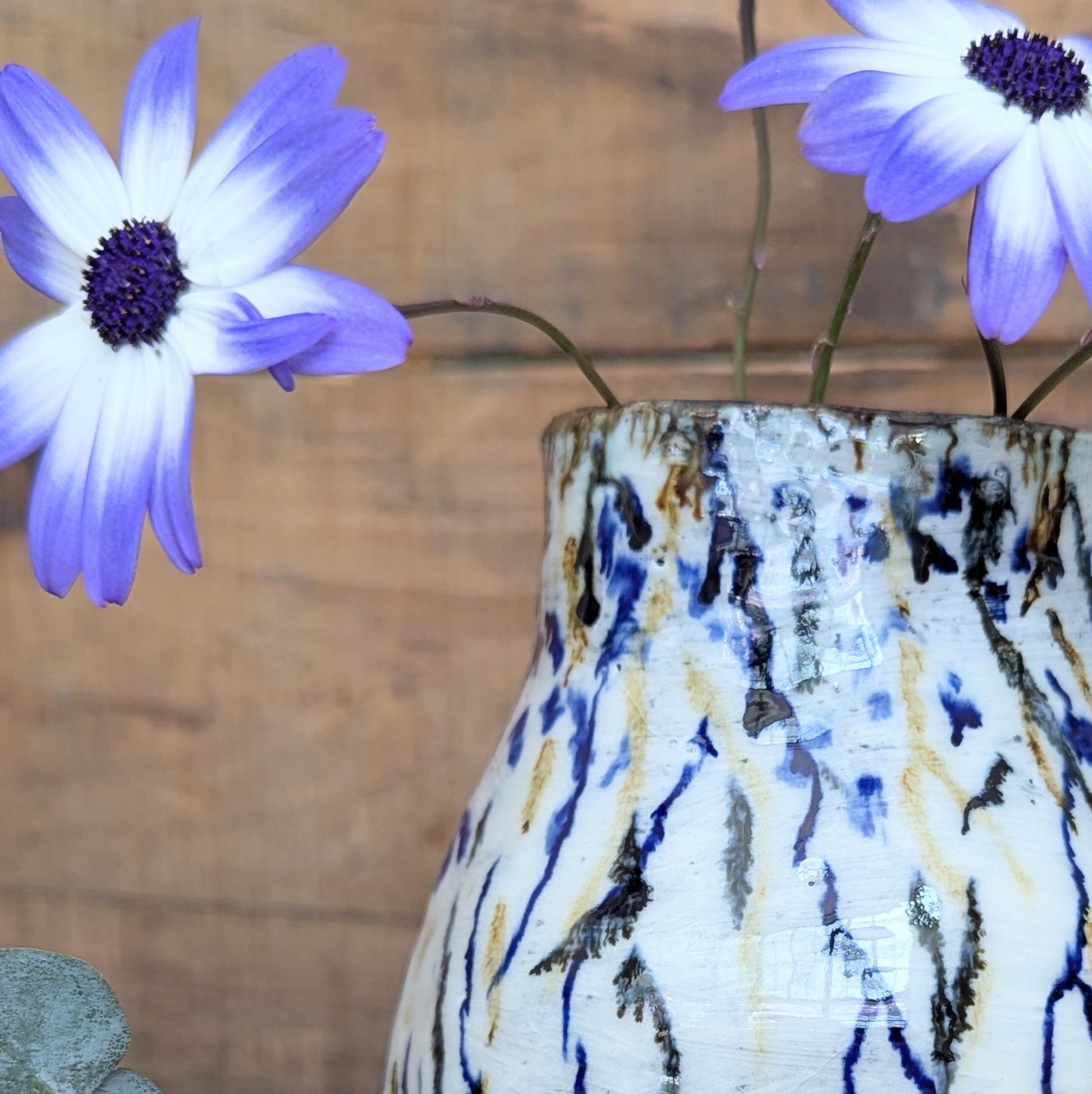 Short Handmade Ceramic Vase - Vines