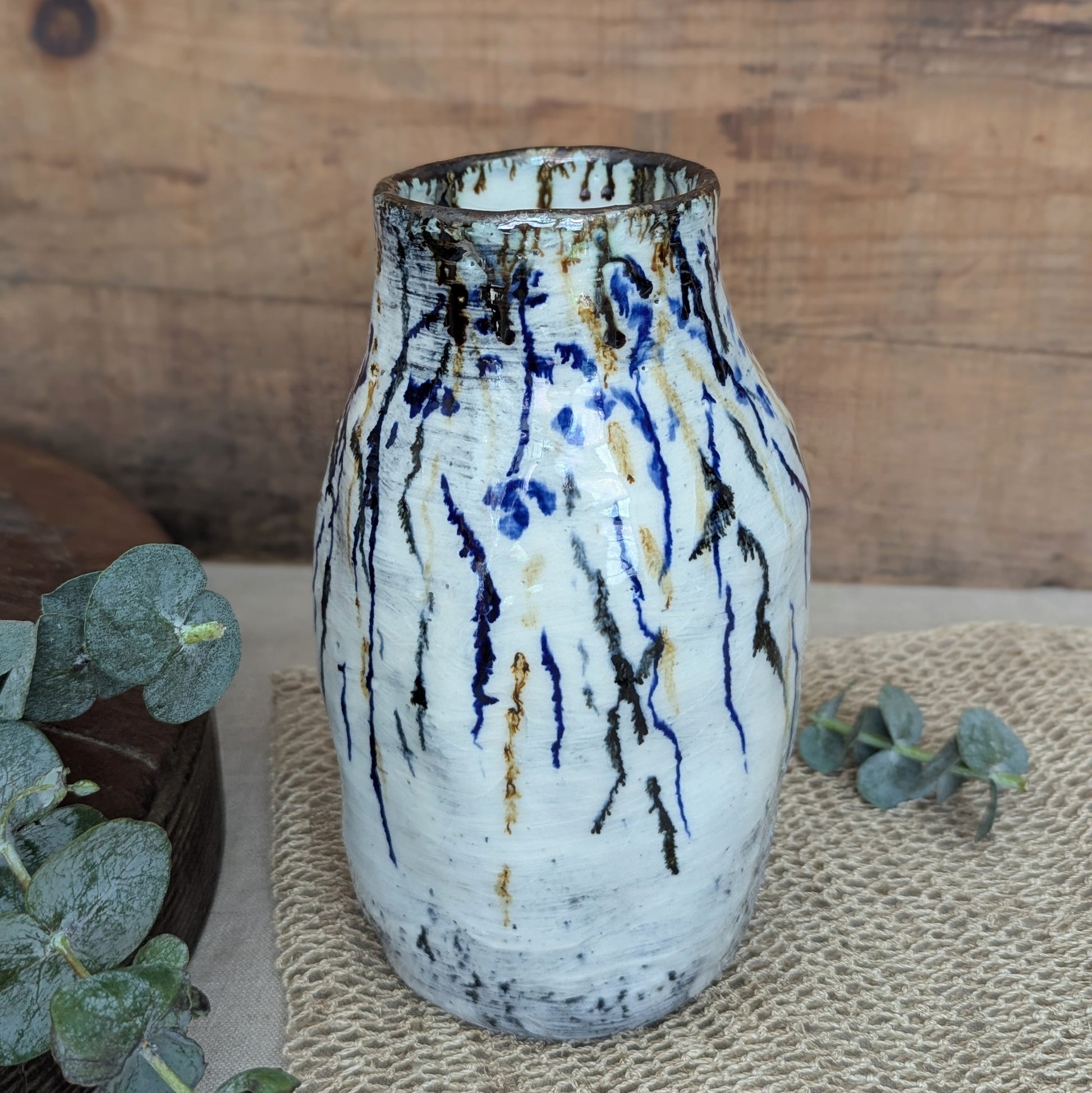 Short Handmade Ceramic Vase - Vines